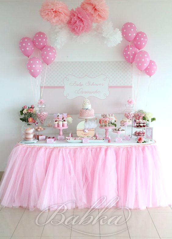 Dessert tables with balloons and tutus