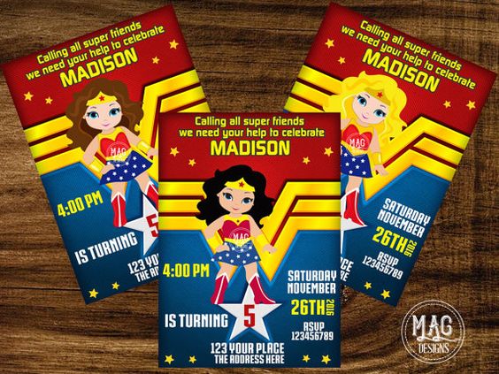 invitations for Wonder Woman's party