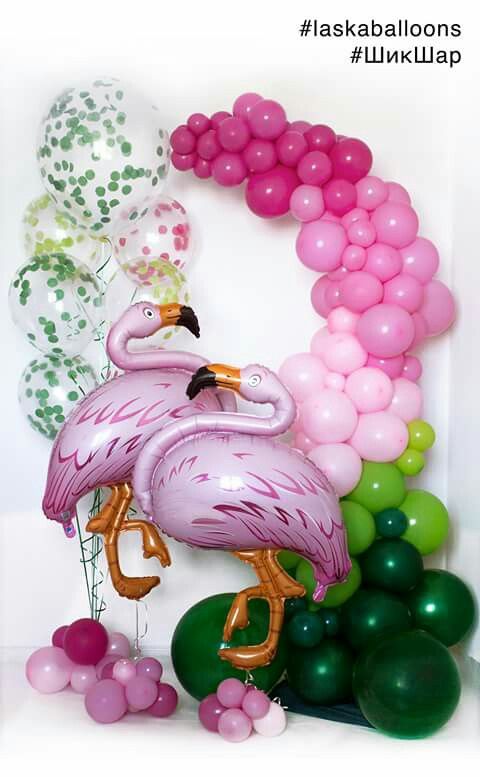 Photo backgrounds with flamingos pineapple and fruit balloons