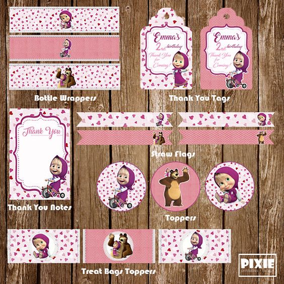Personalized labels of candy bar masha and the bear