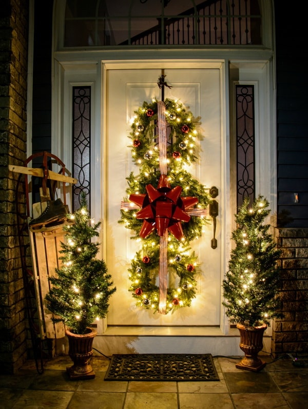Christmas wreaths at the entrance door