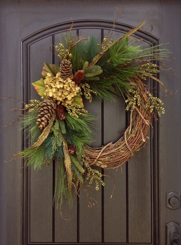 Christmas wreaths made with branches and flowers