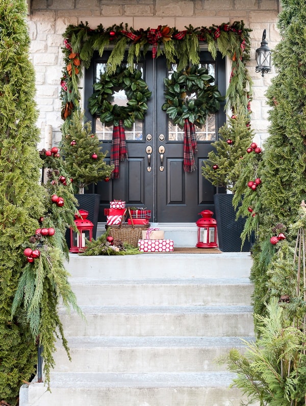 Decorated entrance door for Christmas