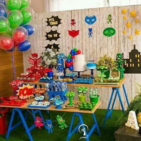 Themed birthday party for heroes in pajamas