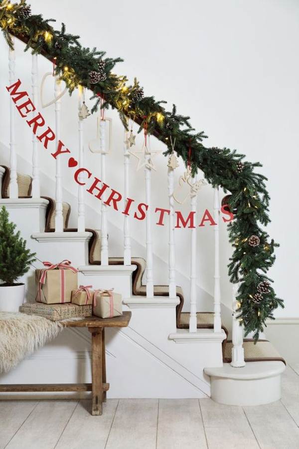 Christmas staircase decoration with phrases