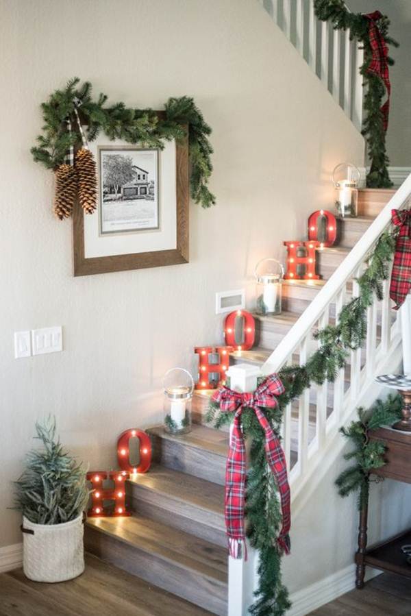 Decorated staircase for Christmas