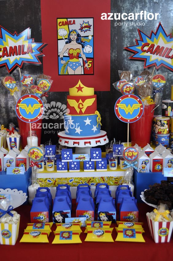 Dessert tables for Wonder Woman Theme Party