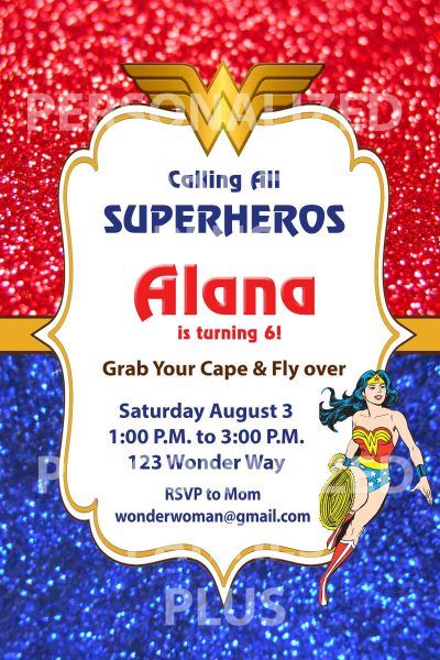 Invitations for Wonder Woman Theme Party