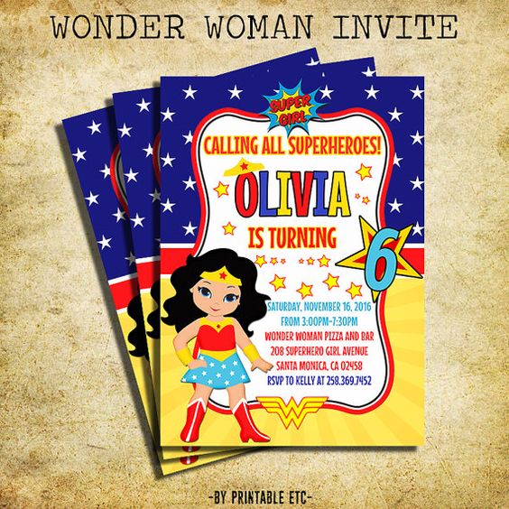 Invitations for Wonder Woman Theme Party