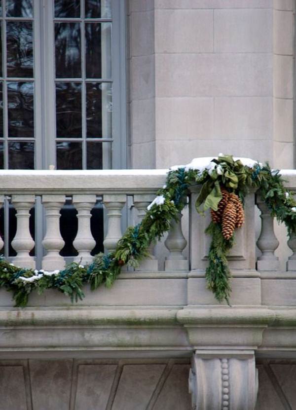 Christmas decoration with pine branches and pineapples