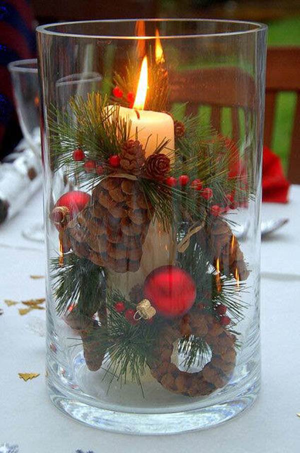 Christmas table centerpiece with crystal glass