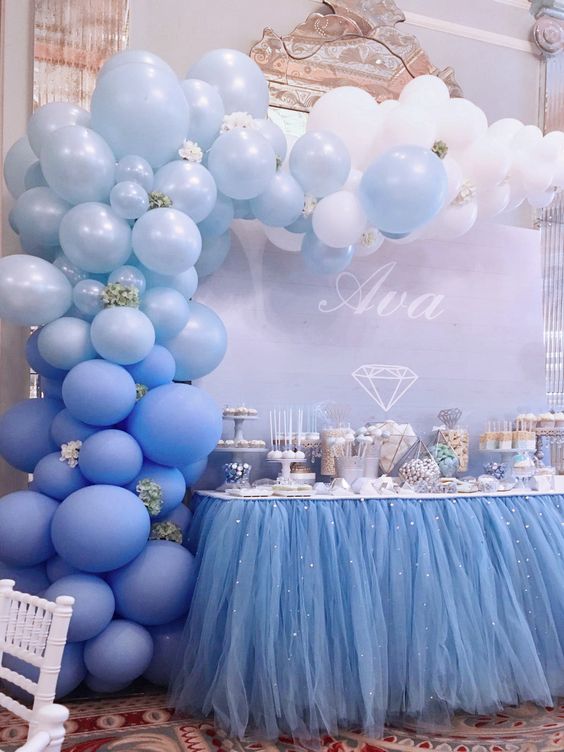 Dessert tables with balloons and tutus