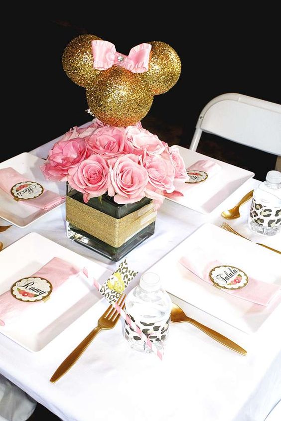 Minnie mouse pink with gold party