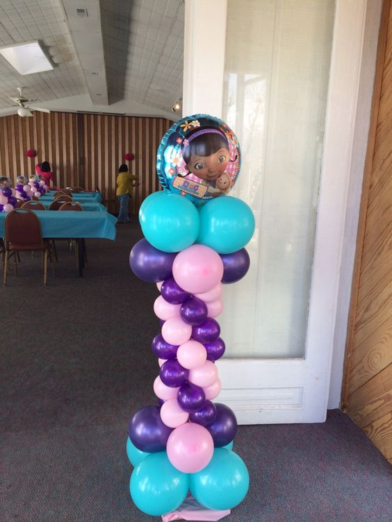 Balloon pillars for Dr. Toys' birthday