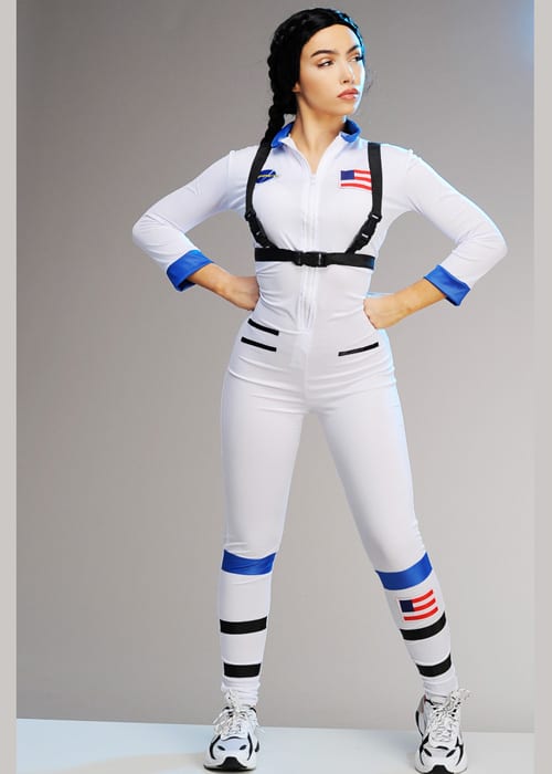 female astronaut costume with white coveralls