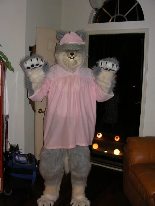 big wolf costume with grandma's clothes