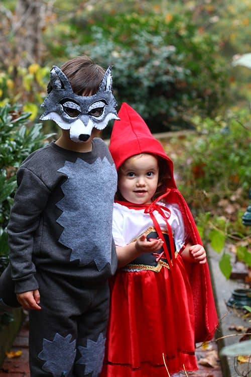 children's costume of big wolf and little red riding hood