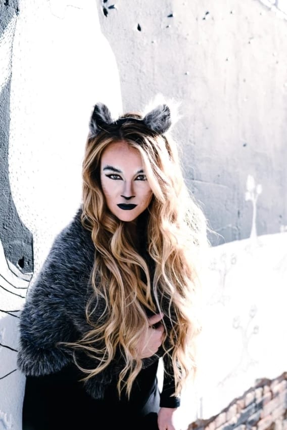 female wolf costume with makeup