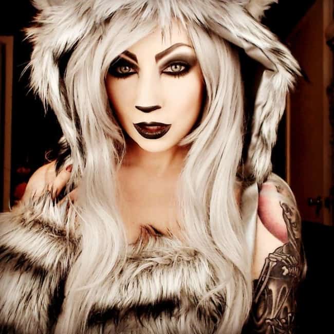 female wolf costume with makeup