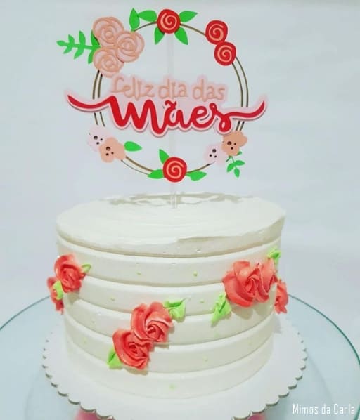 white whipped cream cake with mothers day top