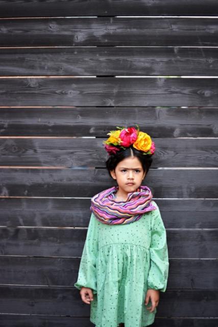 Fantasy frida kahlo: child with green dress