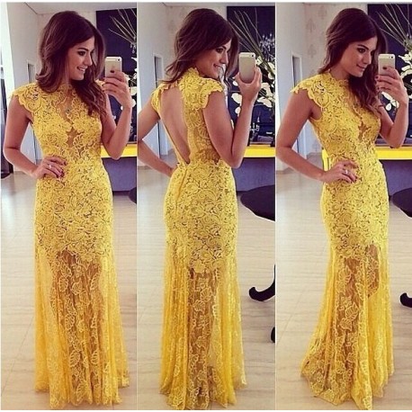 Lace Party Dress: Yellow Wedding
