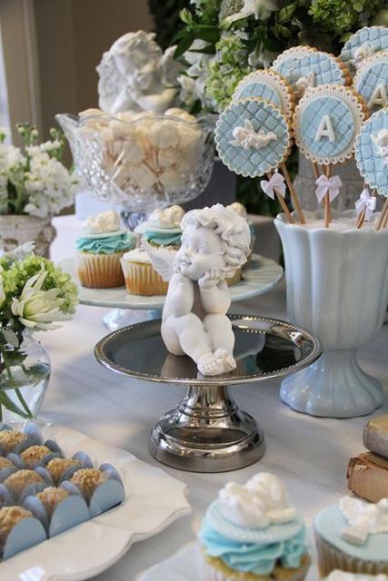 Christening decoration: Table with angel