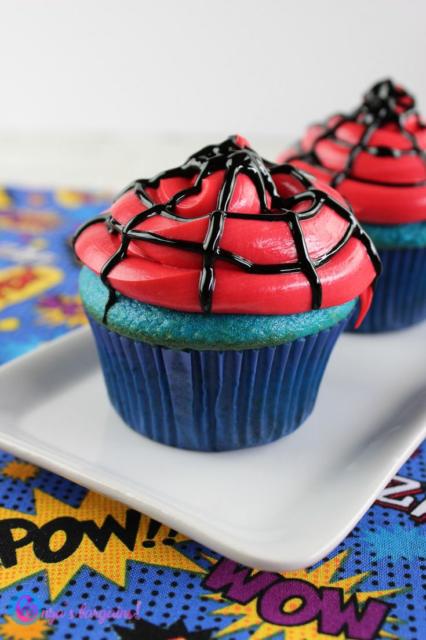 Cupcake with red cream and details of the webs in black