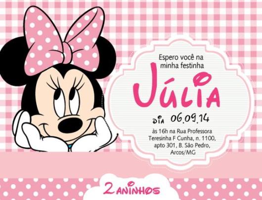 Minnie Mouse Invitation with Plaid Background 