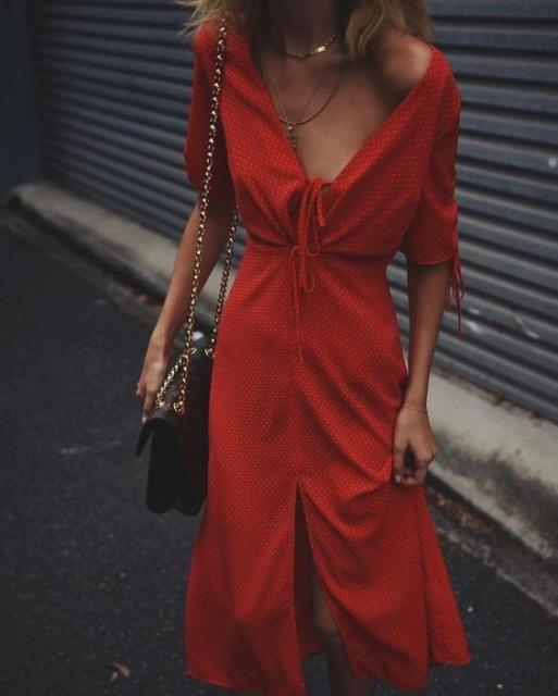 Midi party dress: Red shoulder to shoulder