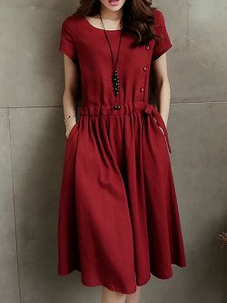 Midi party dress: Red with marked waist
