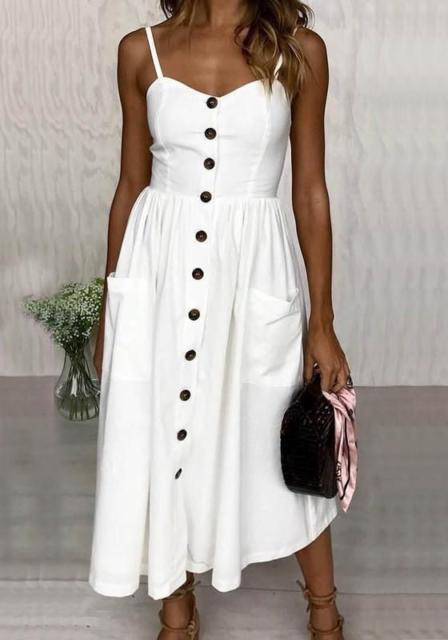 Midi party dress: White with buttons