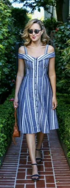 Midi party dress: Blue and white