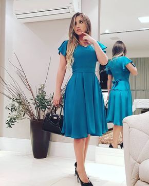 Midi party dress: Blue with pleats