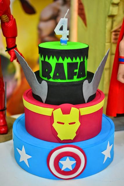 Personalize the fake Avengers cake with the birthday boy's name