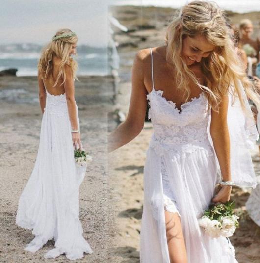 Wedding Dress for Day Wedding: Beachy with spaghetti straps