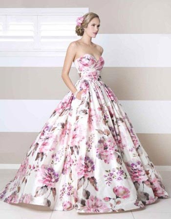 Suggestion of wedding dress with pink floral print