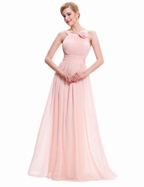 Simple baby pink wedding dress with flower applique