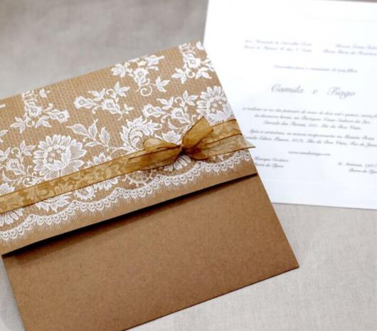 Rustic wedding invitation envelope with lace