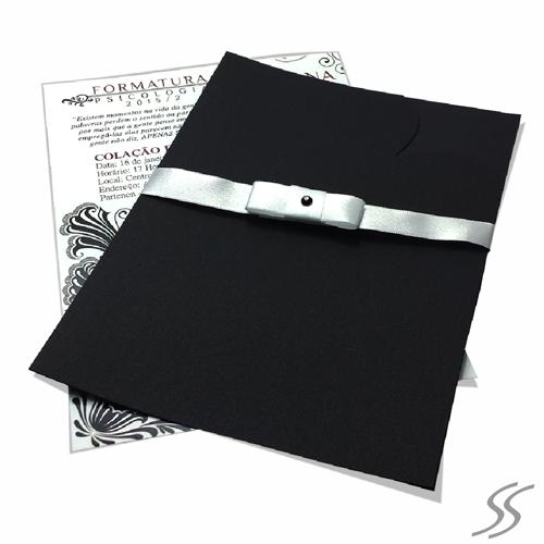 Black graduation invitation envelope with gray bow