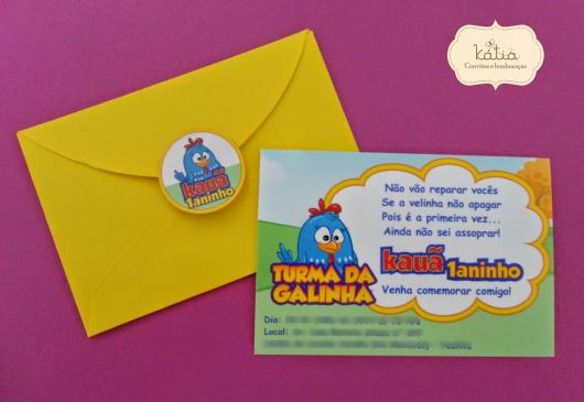 Envelope for birthday invitation with painted chicken theme