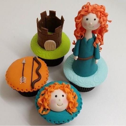 Four cupcakes inspired by the story of Princess Merida.