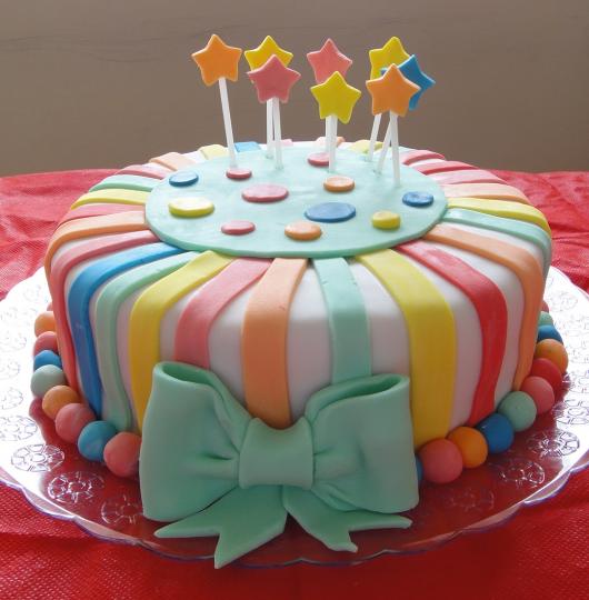 Colorful American Paste Cake with Green Bow