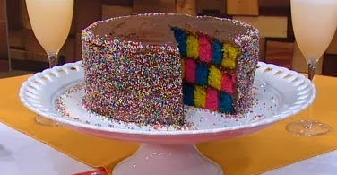 Colorful checkered cake with colorful sprinkles