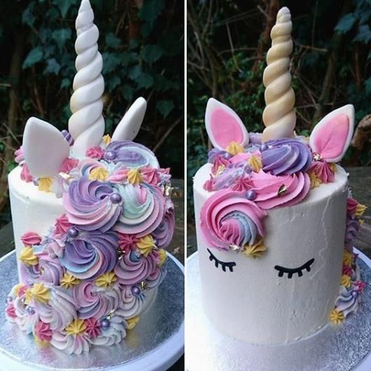 Colorful lilac pink and white unicorn cake