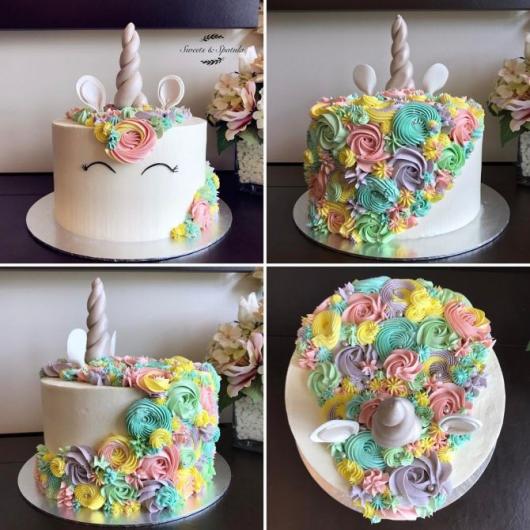 Colorful unicorn cake with icing