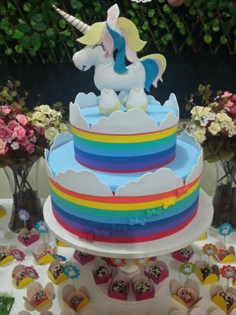 Colorful unicorn fake cake
