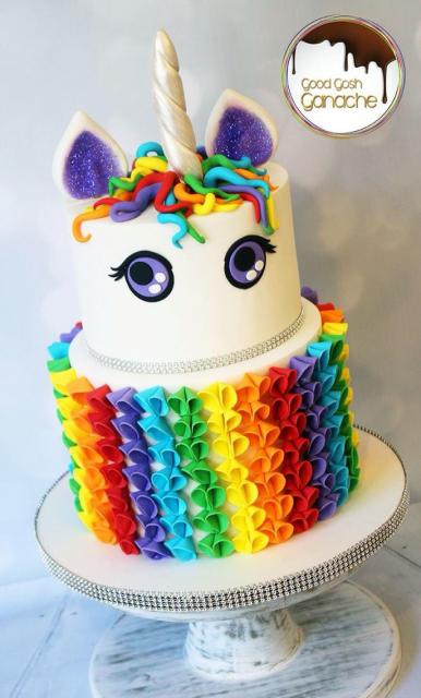 Colorful unicorn cake with american paste