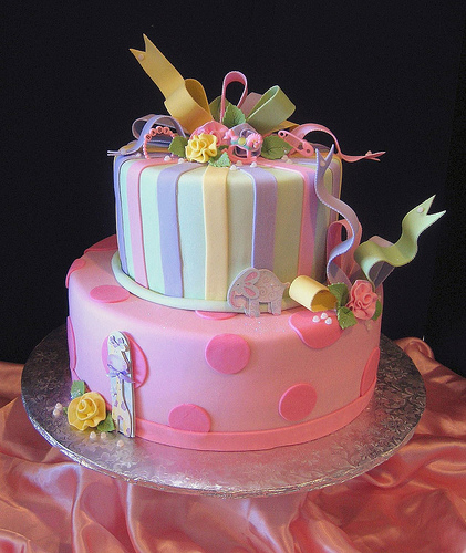 Colorful baby shower cake with bows