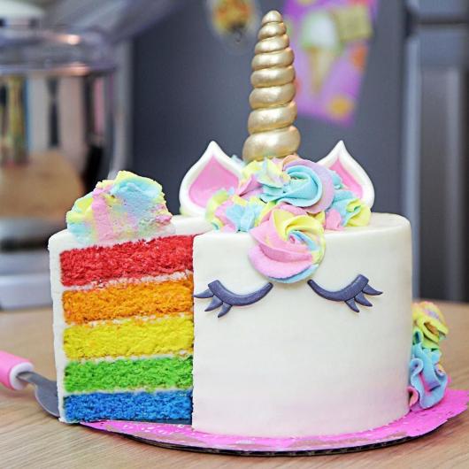 Colorful layered unicorn cake